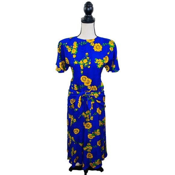 Vintage Floral Peplum Dress Womens 10 Med Handmade Vibrant Twee Rockabilly Chic - Picture 1 of 9